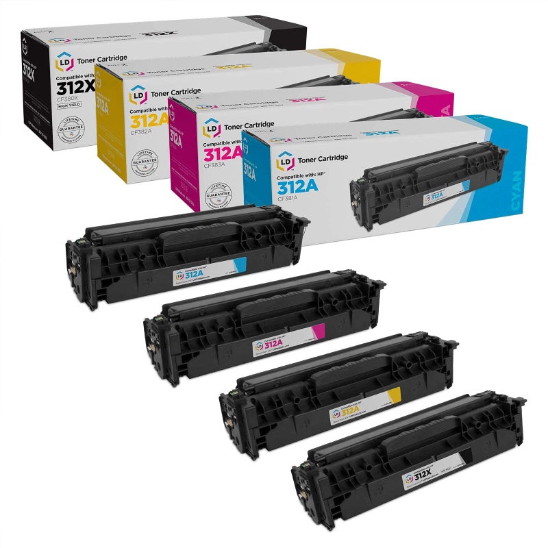 LD Products Remanufactured Toner Cartridge Replacements for HP 312A / HP 312X High Yield (CF380X Black, CF381A Cyan, CF383A Magenta, CF382A Yellow, 4-Pack) - Image 1